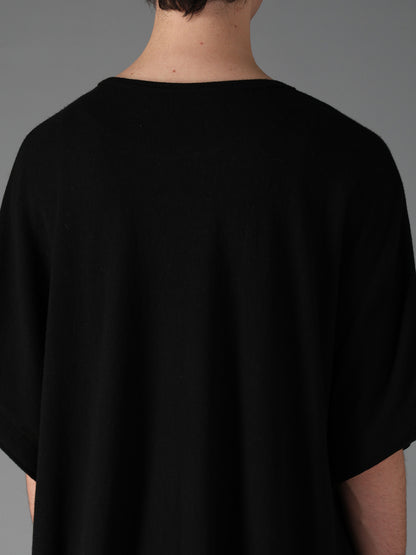 AIRY FEATHERY SIDE-BUTTON OVERSIZED SHORT-SLEEVE T-SHIRT
