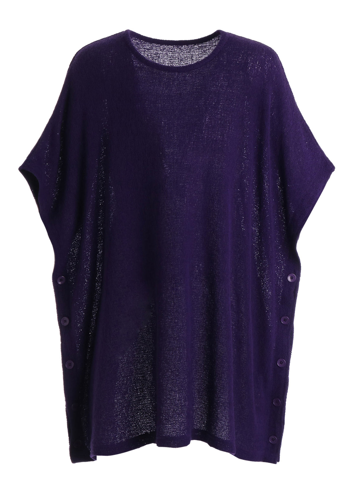 SPIDER WEB KNIT SIDE-BUTTON BIG SHORT-SLEEVED T