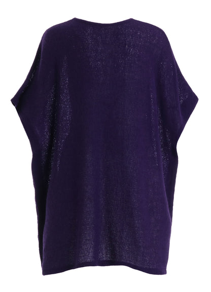 SPIDER WEB KNIT SIDE-BUTTON BIG SHORT-SLEEVED T
