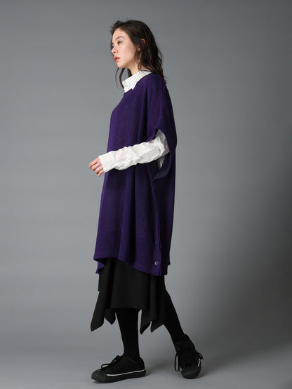 SPIDER WEB KNIT SIDE-BUTTON BIG SHORT-SLEEVED T