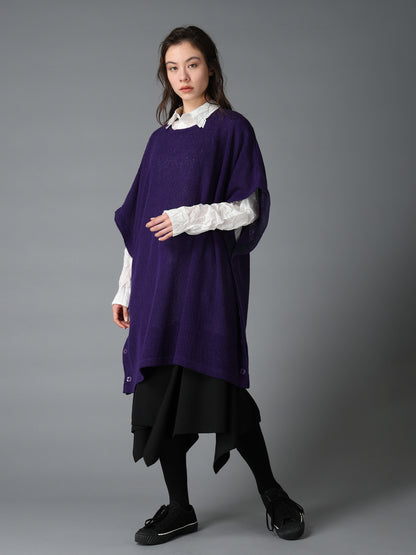 SPIDER WEB KNIT SIDE-BUTTON BIG SHORT-SLEEVED T