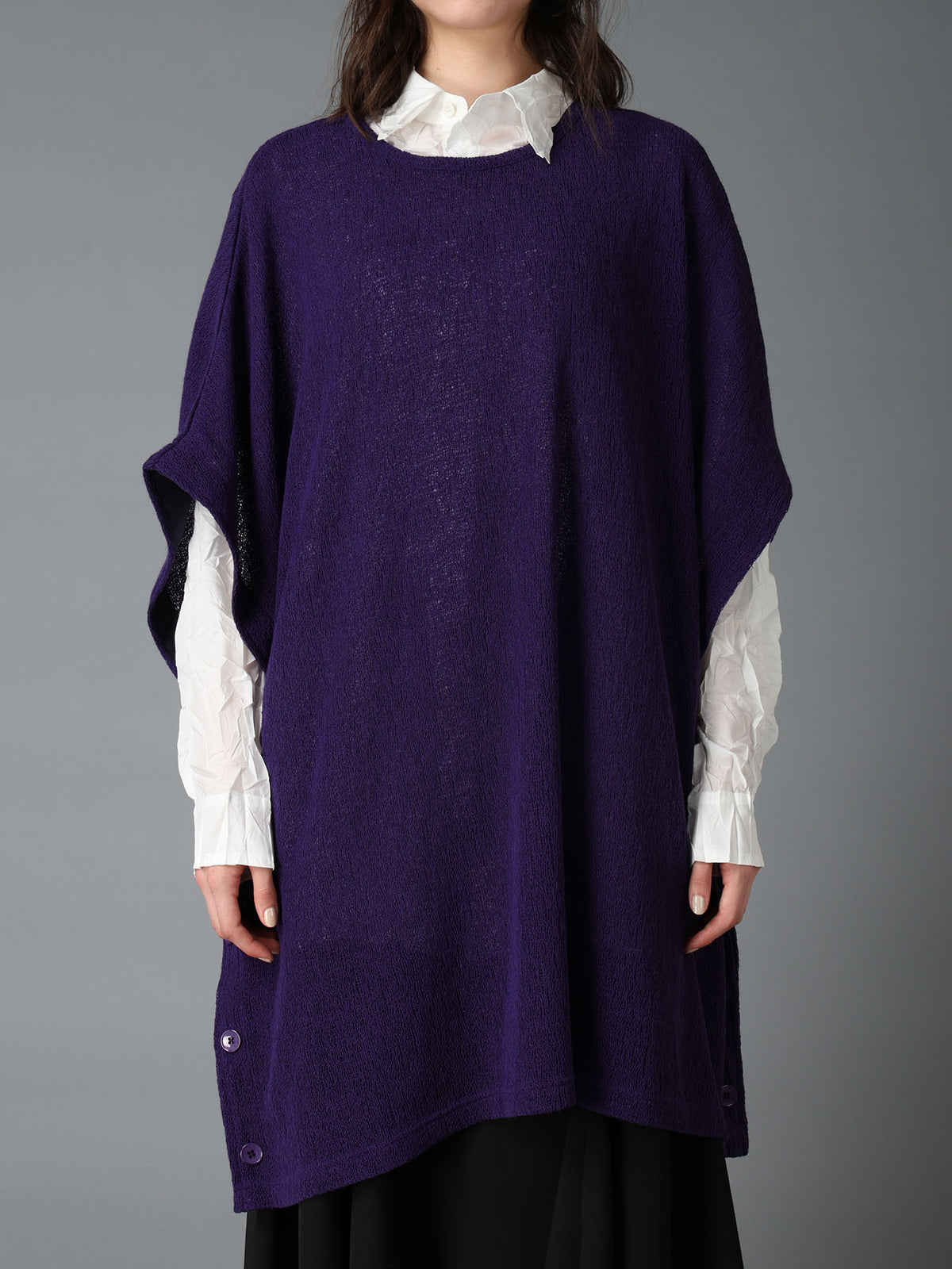 SPIDER WEB KNIT SIDE-BUTTON BIG SHORT-SLEEVED T