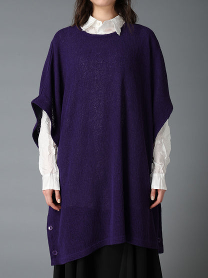 SPIDER WEB KNIT SIDE-BUTTON BIG SHORT-SLEEVED T