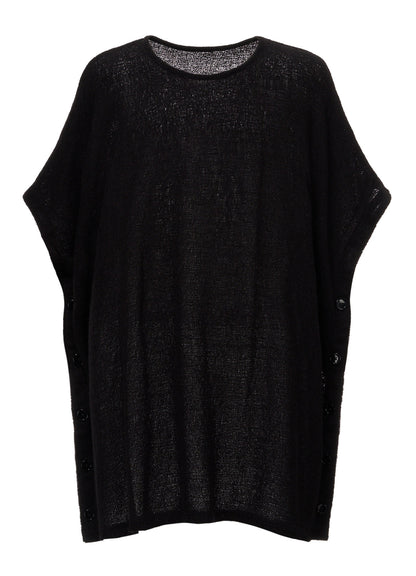 SPIDER WEB KNIT SIDE-BUTTON BIG SHORT-SLEEVED T