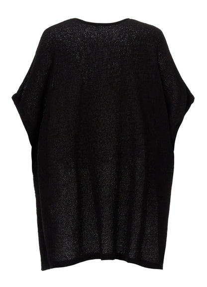 SPIDER WEB KNIT SIDE-BUTTON BIG SHORT-SLEEVED T