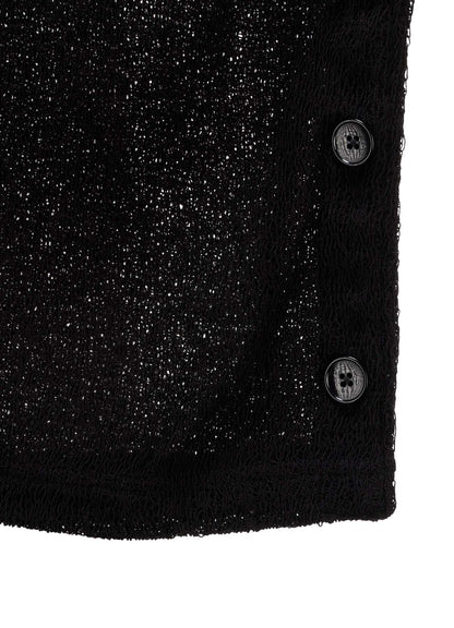 SPIDER WEB KNIT SIDE-BUTTON BIG SHORT-SLEEVED T