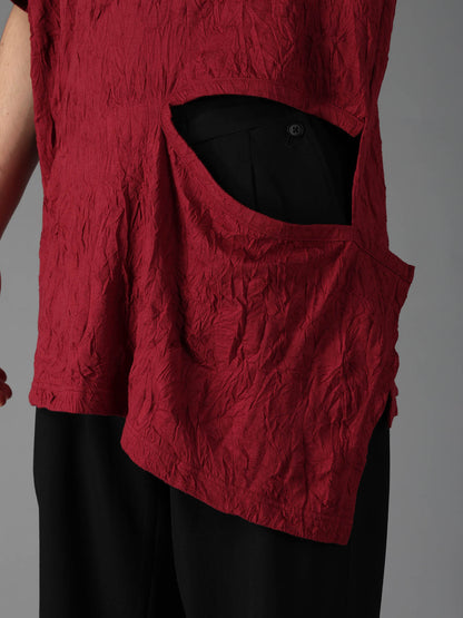 CATCH WASHER WRINKLE JERSEY LEFT SIDE CUT OUT SHORT SLEEVED T
