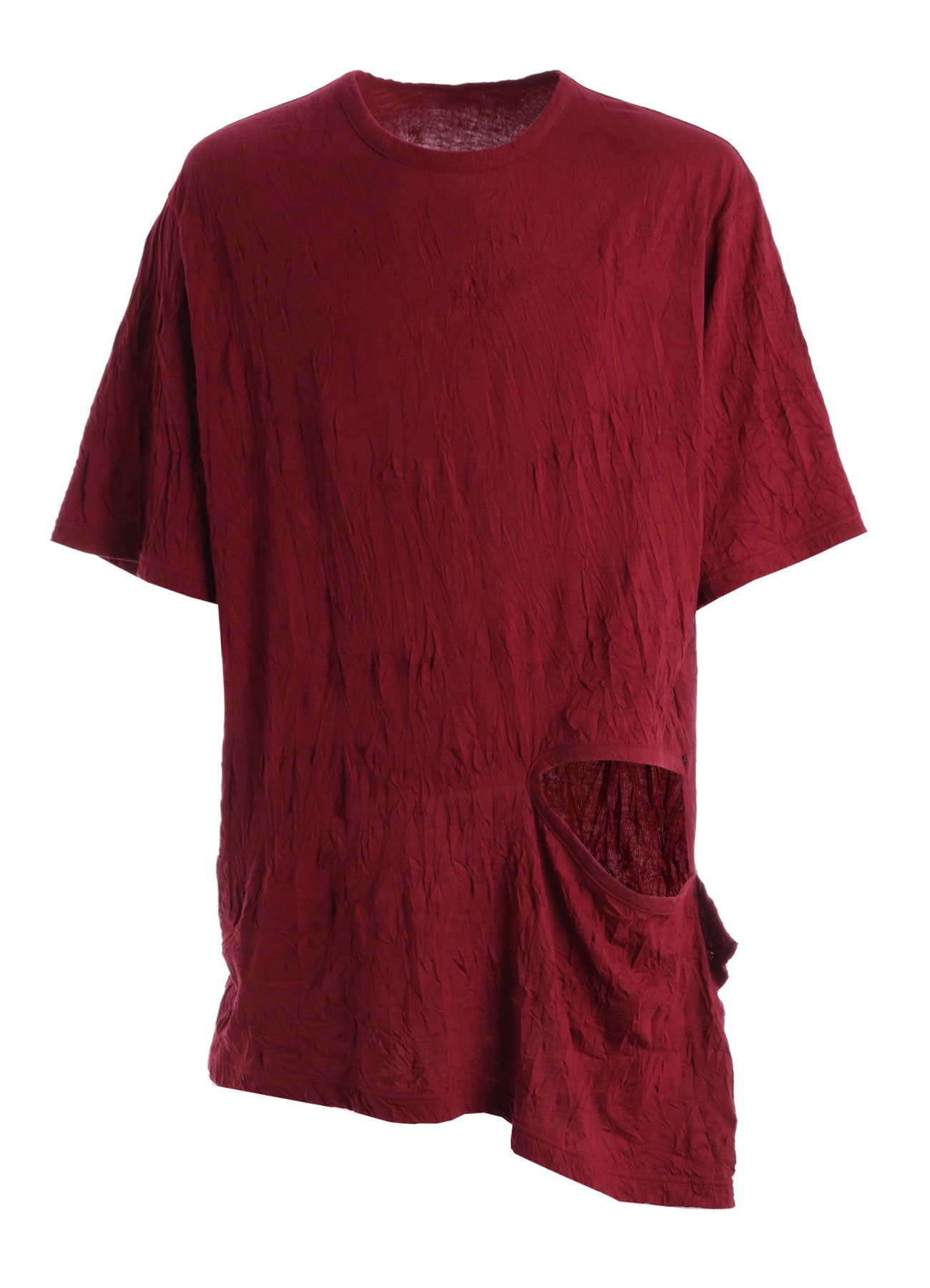 CATCH WASHER WRINKLE JERSEY LEFT SIDE CUT OUT SHORT SLEEVED T