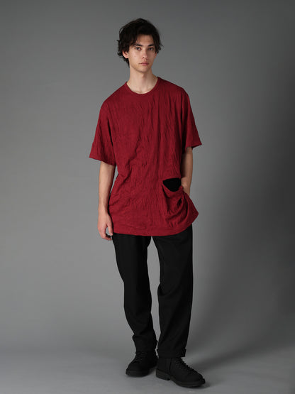 CATCH WASHER WRINKLE JERSEY LEFT SIDE CUT OUT SHORT SLEEVED T