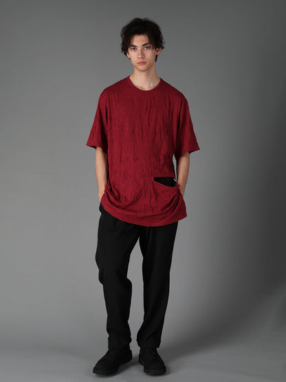CATCH WASHER WRINKLE JERSEY LEFT SIDE CUT OUT SHORT SLEEVED T