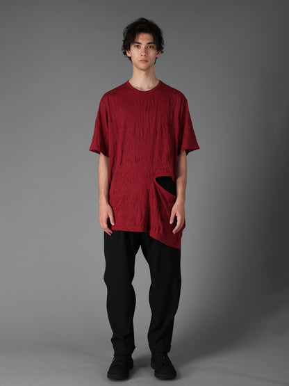 CATCH WASHER WRINKLE JERSEY LEFT SIDE CUT OUT SHORT SLEEVED T