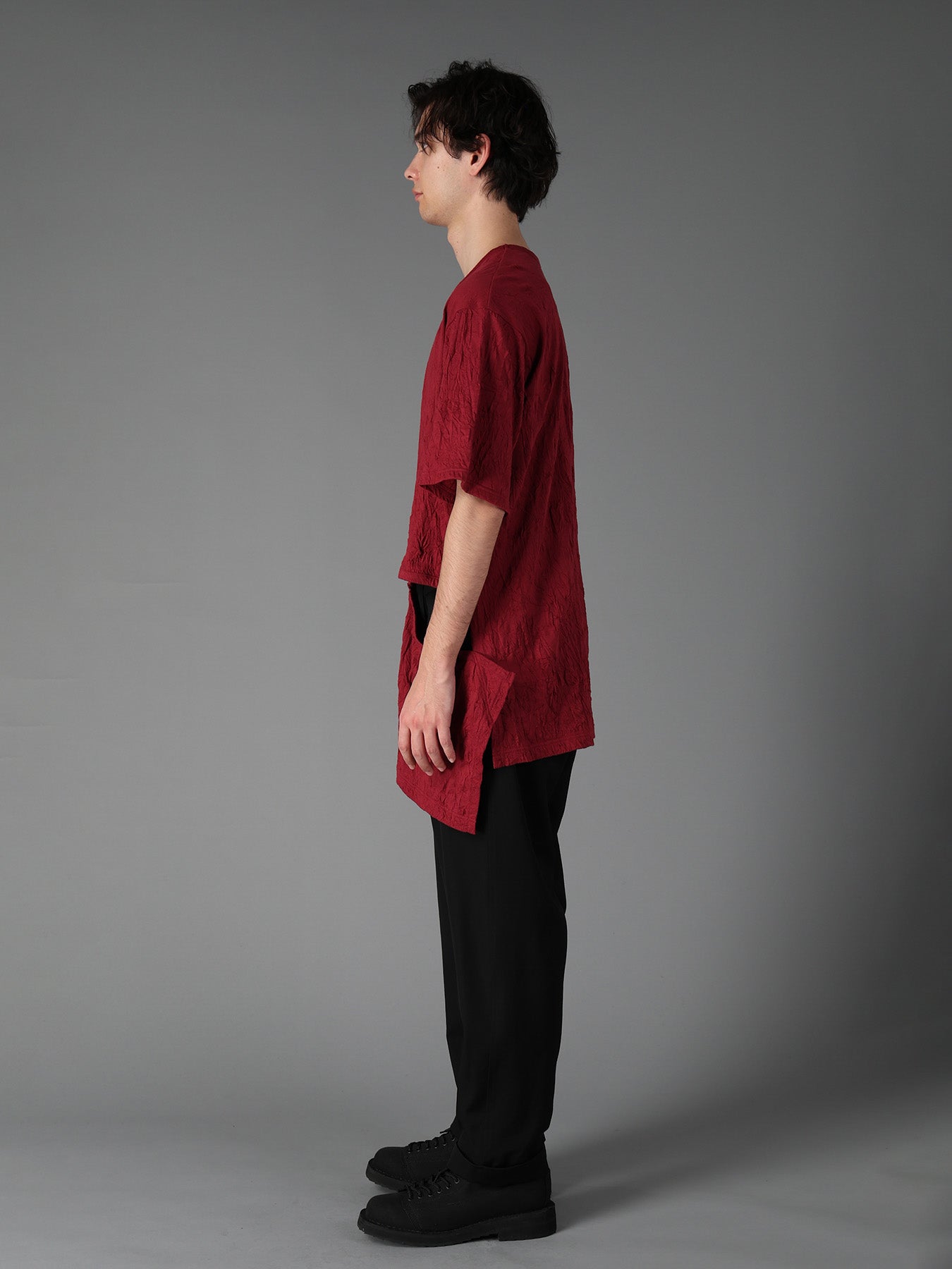 CATCH WASHER WRINKLE JERSEY LEFT SIDE CUT OUT SHORT SLEEVED T