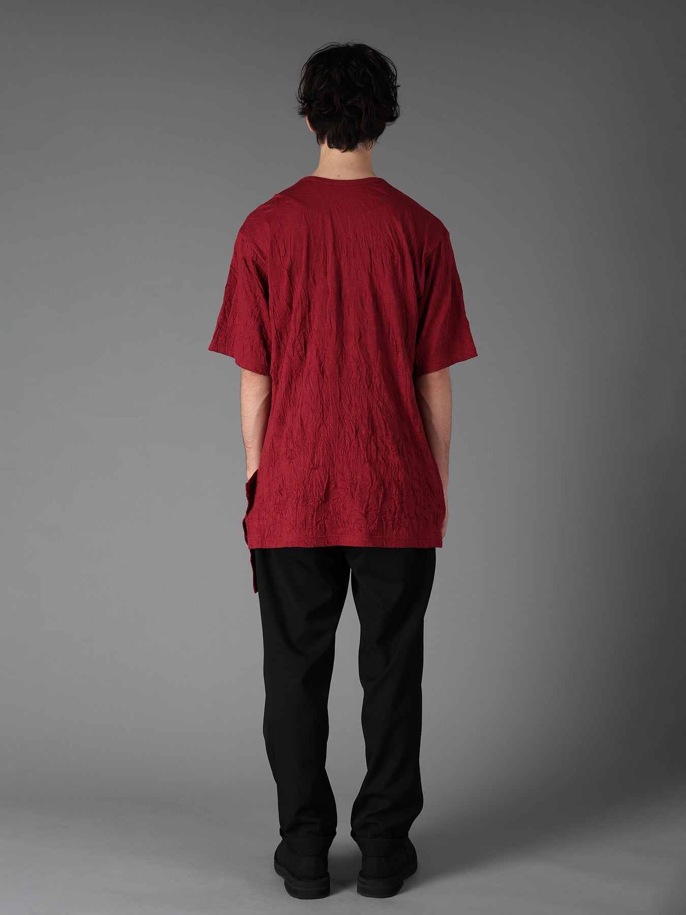 CATCH WASHER WRINKLE JERSEY LEFT SIDE CUT OUT SHORT SLEEVED T