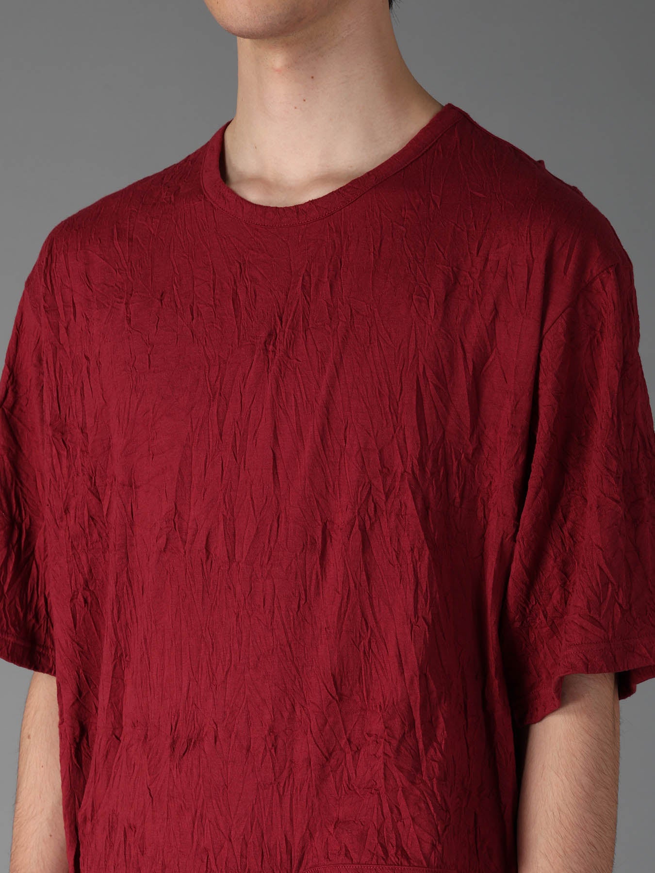 CATCH WASHER WRINKLE JERSEY LEFT SIDE CUT OUT SHORT SLEEVED T