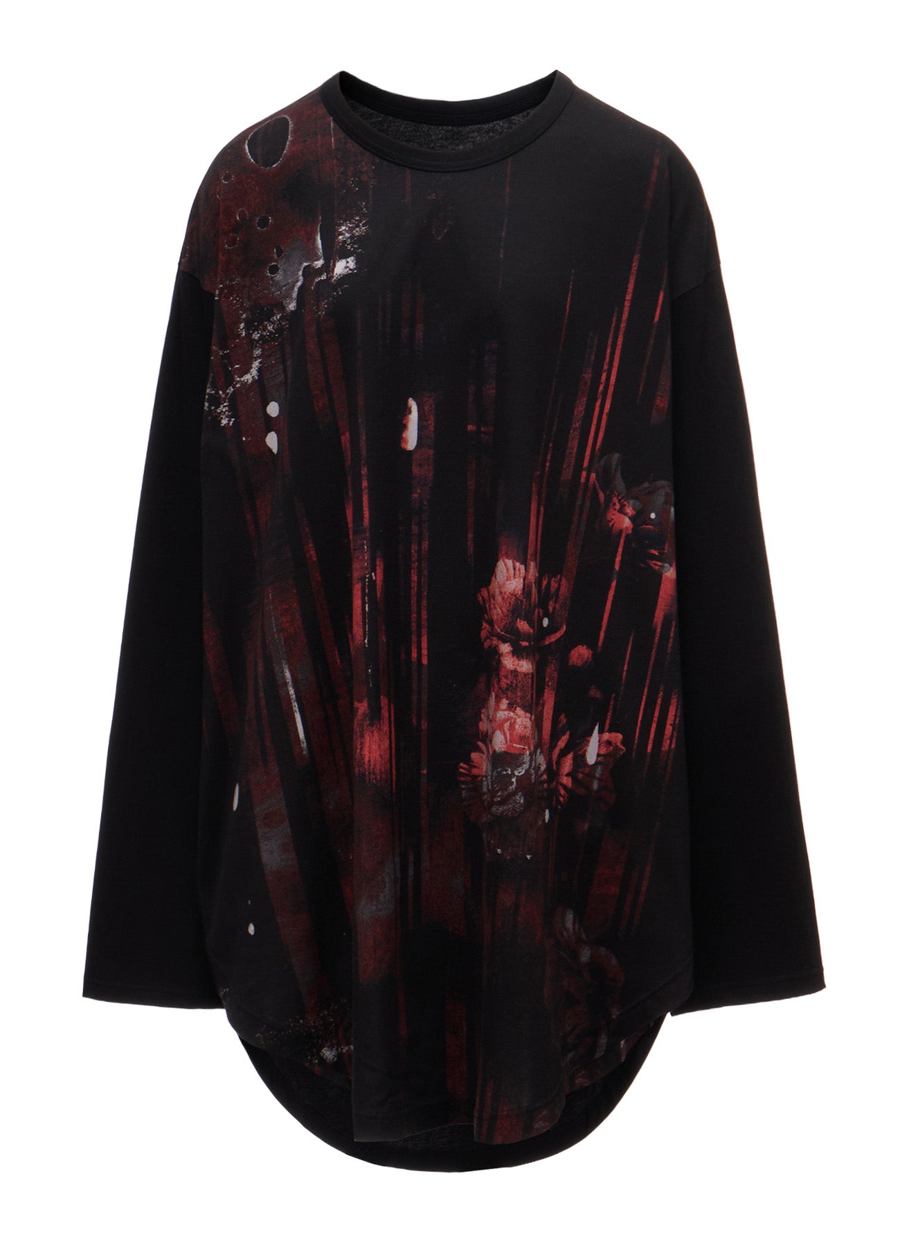 FLORAL STRIPED & COTTON JERSEY JUMBO LONG-SLEEVED T-SHIRT