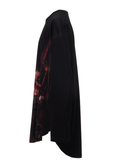 FLORAL STRIPED & COTTON JERSEY JUMBO LONG-SLEEVED T-SHIRT