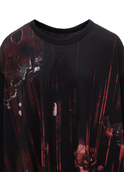 FLORAL STRIPED & COTTON JERSEY JUMBO LONG-SLEEVED T-SHIRT