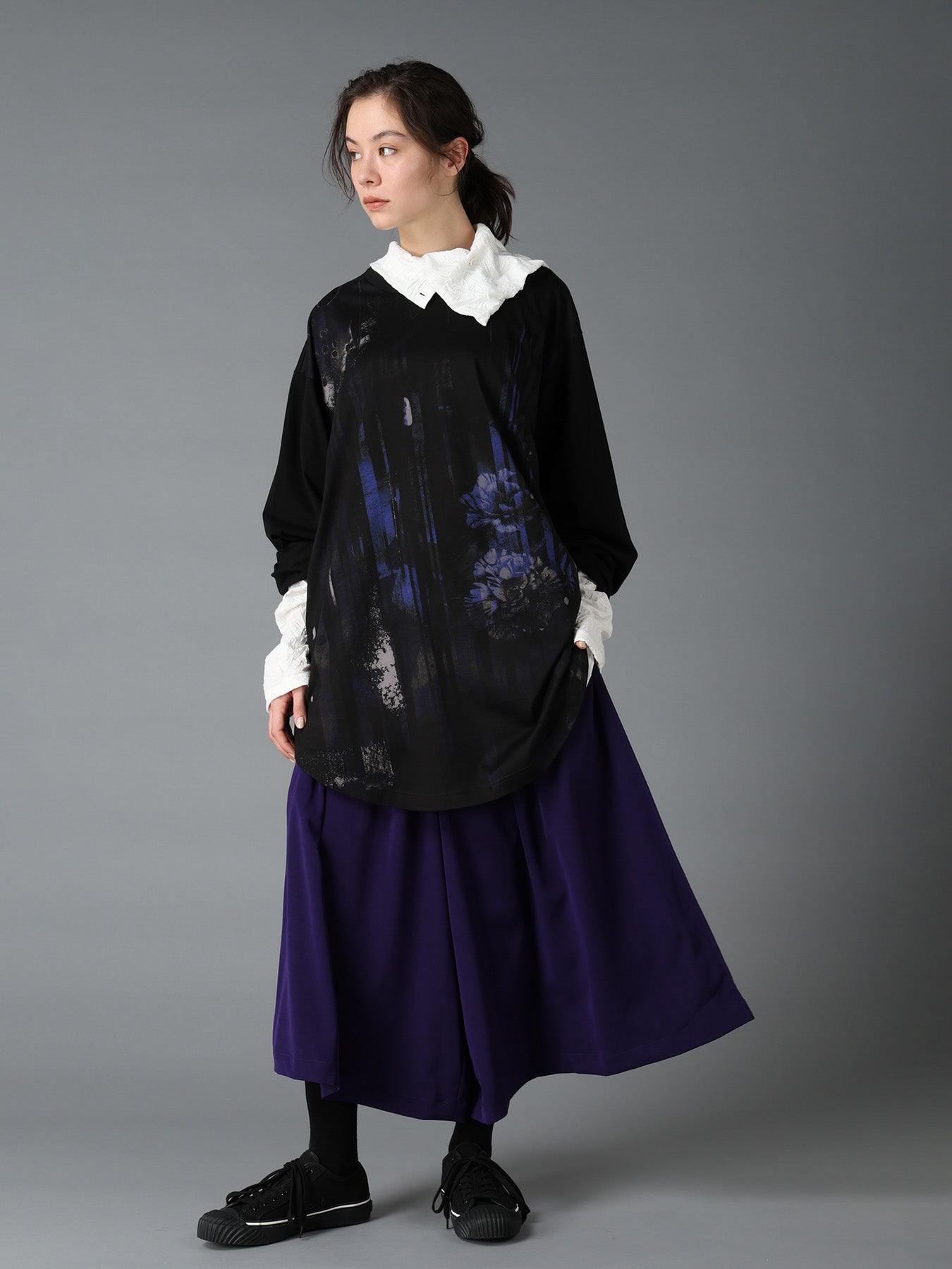 FLORAL STRIPED & COTTON JERSEY JUMBO LONG-SLEEVED T-SHIRT