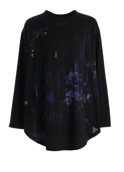 FLORAL STRIPED & COTTON JERSEY JUMBO LONG-SLEEVED T-SHIRT