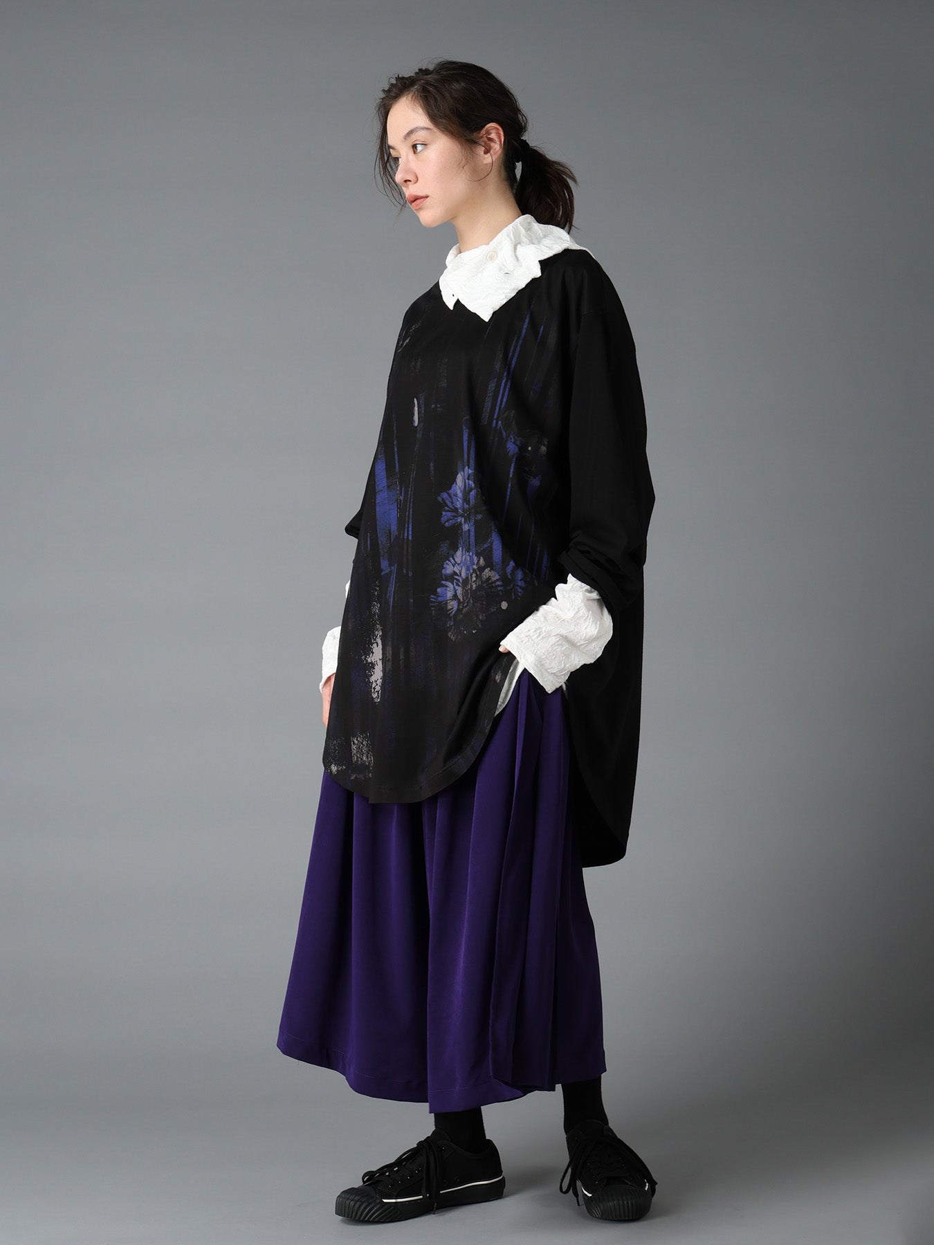 FLORAL STRIPED & COTTON JERSEY JUMBO LONG-SLEEVED T-SHIRT
