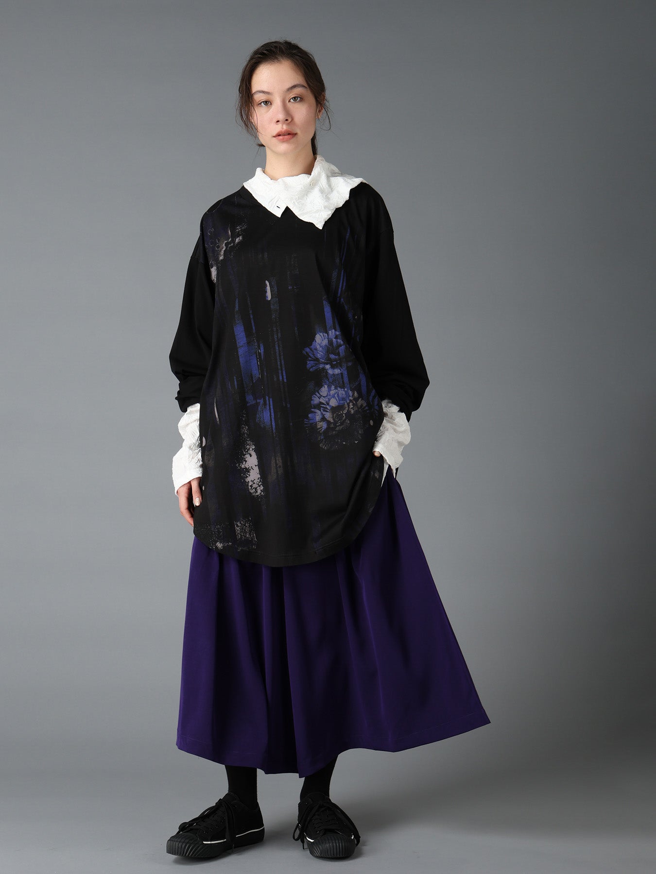 FLORAL STRIPED & COTTON JERSEY JUMBO LONG-SLEEVED T-SHIRT