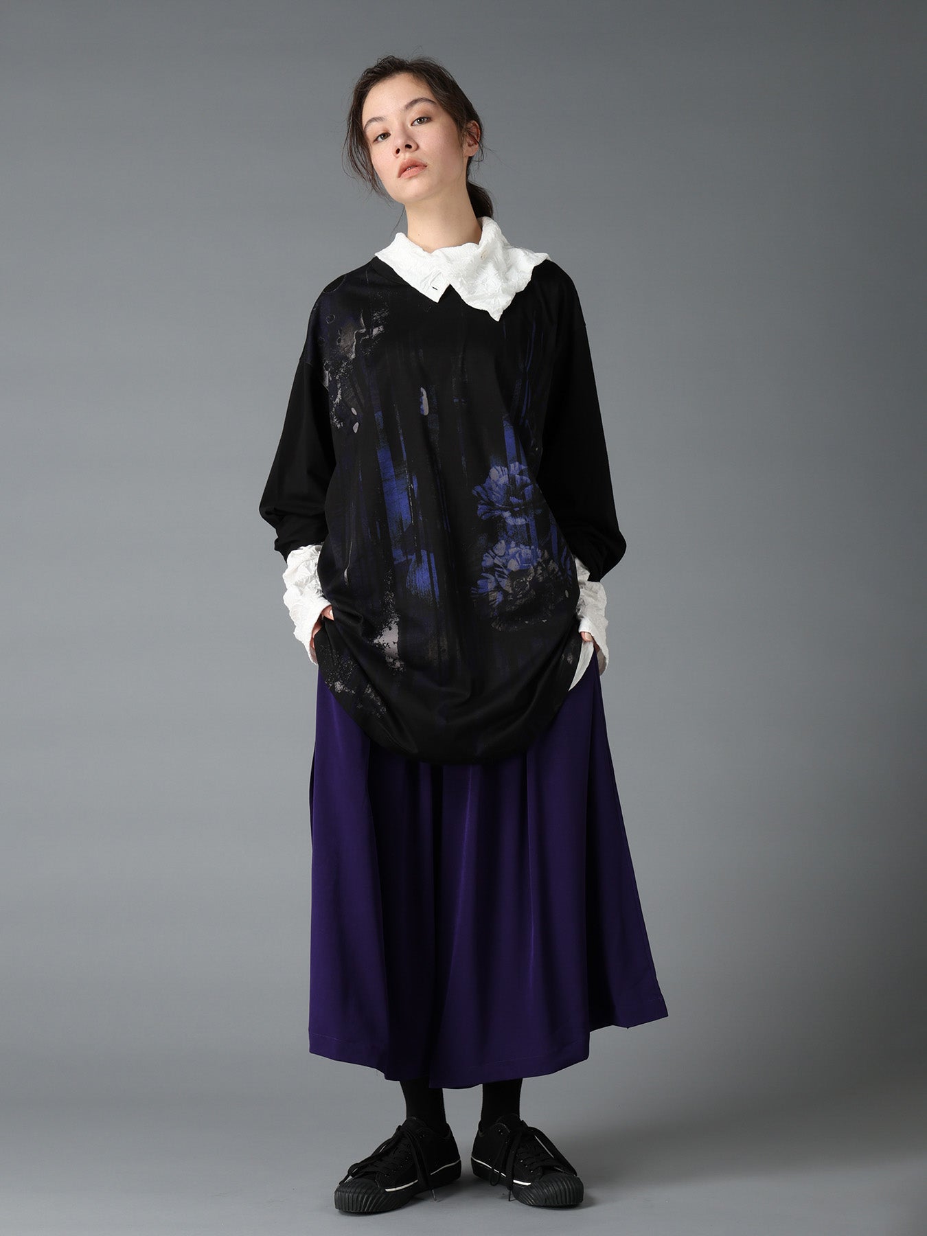 FLORAL STRIPED & COTTON JERSEY JUMBO LONG-SLEEVED T-SHIRT