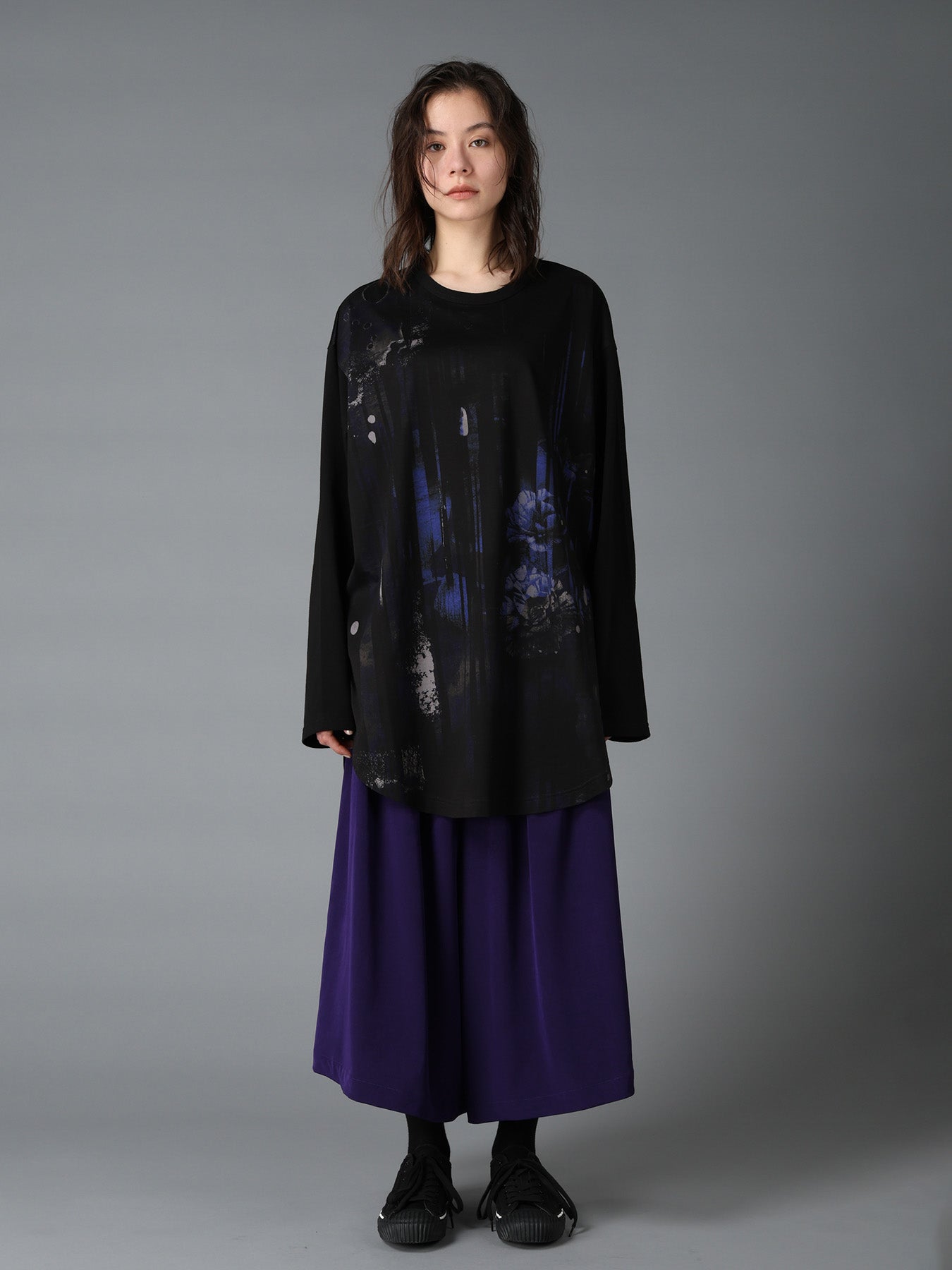 FLORAL STRIPED & COTTON JERSEY JUMBO LONG-SLEEVED T-SHIRT