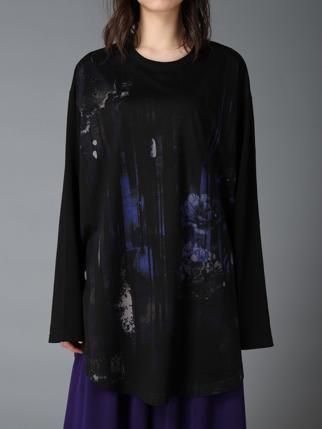 FLORAL STRIPED & COTTON JERSEY JUMBO LONG-SLEEVED T-SHIRT