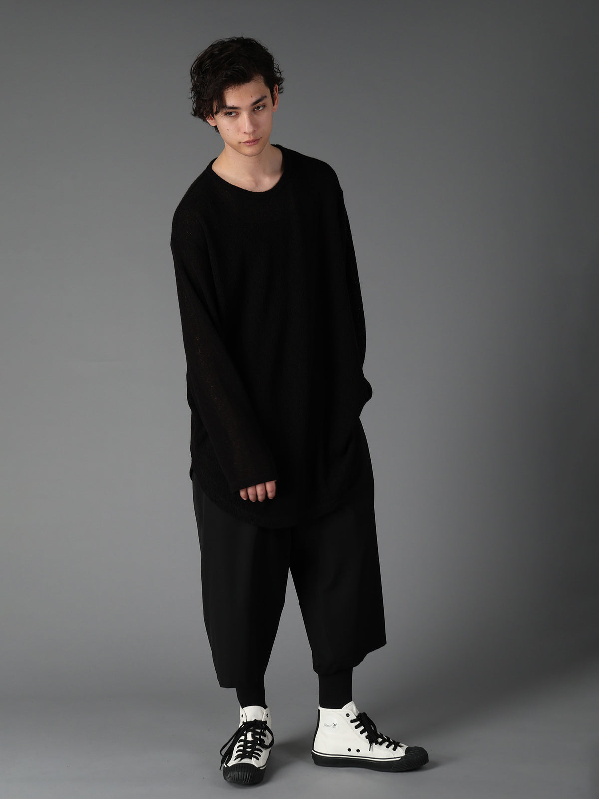 SPIDER WEB KNIT ROUND-HEM JUMBO LONG-SLEEVED T