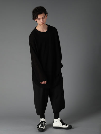SPIDER WEB KNIT ROUND-HEM JUMBO LONG-SLEEVED T