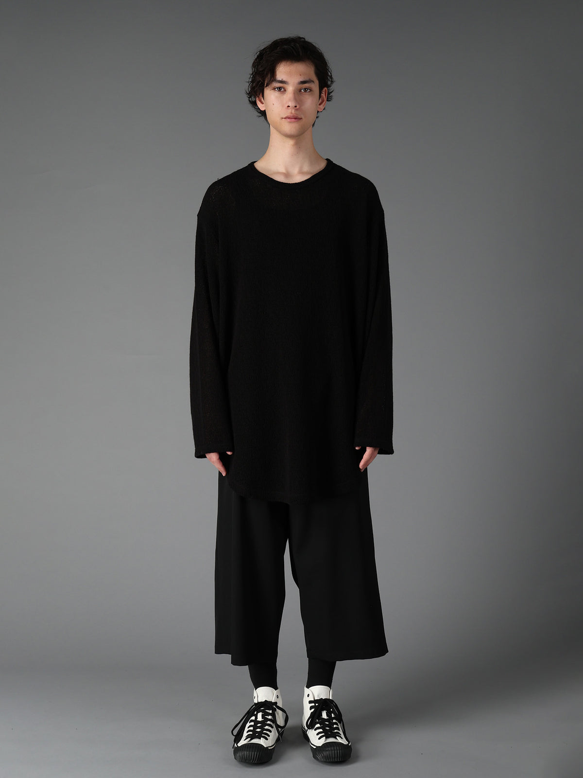 SPIDER WEB KNIT ROUND-HEM JUMBO LONG-SLEEVED T