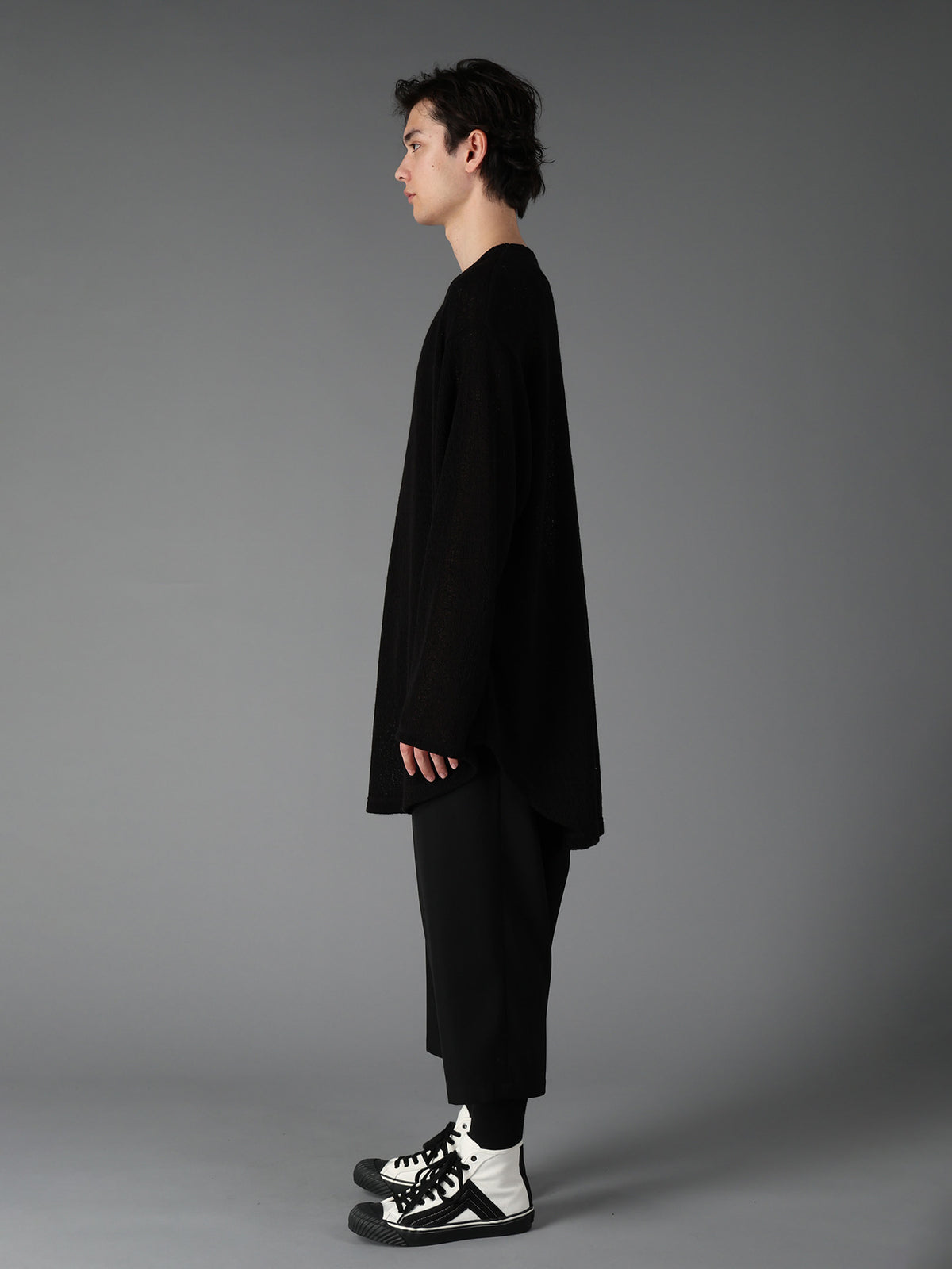 SPIDER WEB KNIT ROUND-HEM JUMBO LONG-SLEEVED T