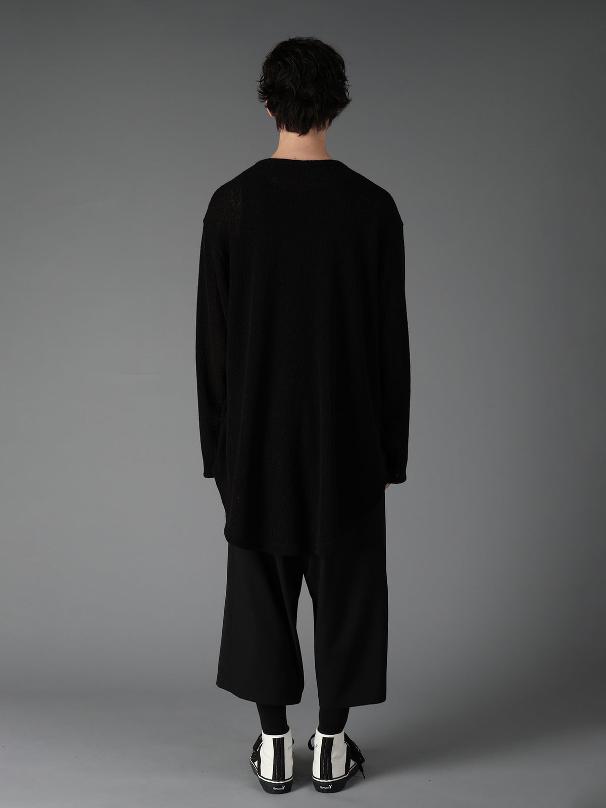 SPIDER WEB KNIT ROUND-HEM JUMBO LONG-SLEEVED T
