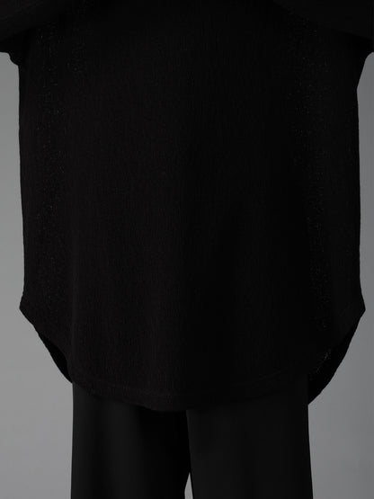 SPIDER WEB KNIT ROUND-HEM JUMBO LONG-SLEEVED T