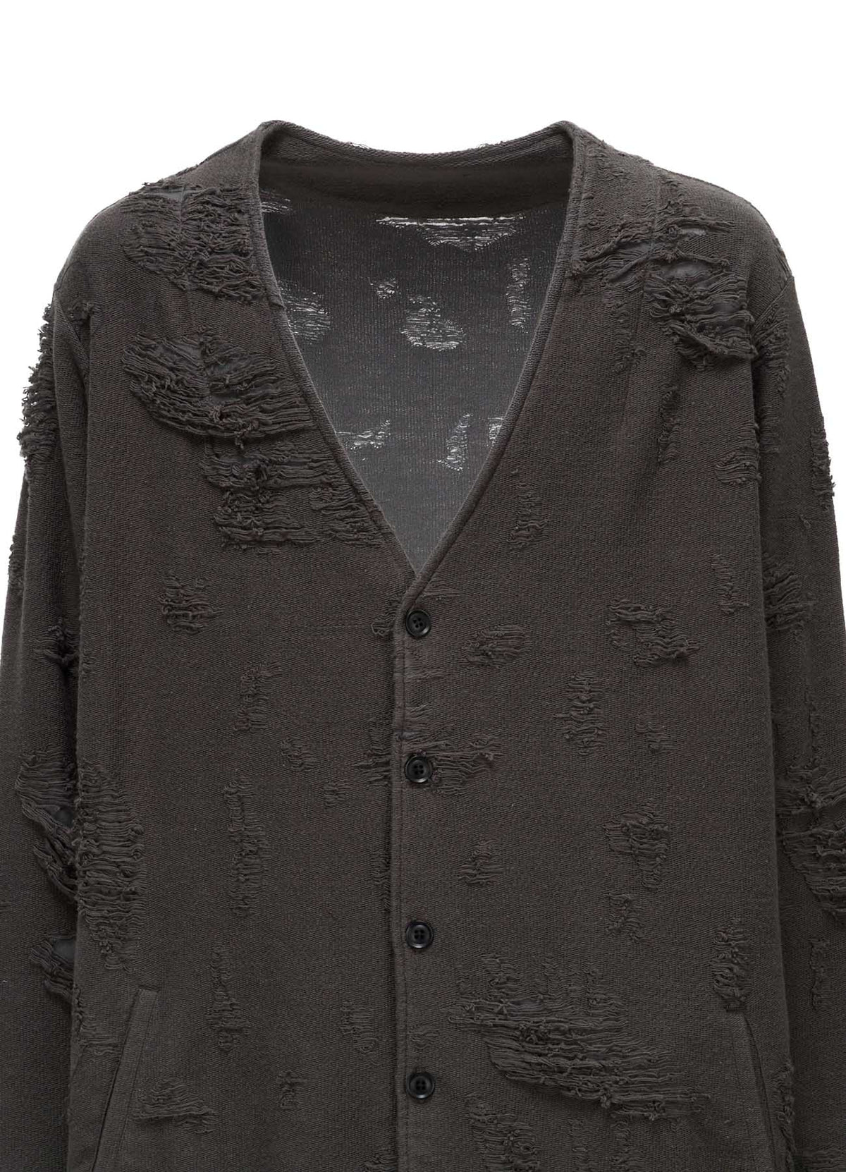 DAMAGE JACQUARD FRENCH TERRY V-NECK LONG CARDIGAN