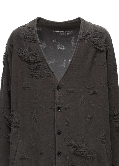 DAMAGE JACQUARD FRENCH TERRY V-NECK LONG CARDIGAN
