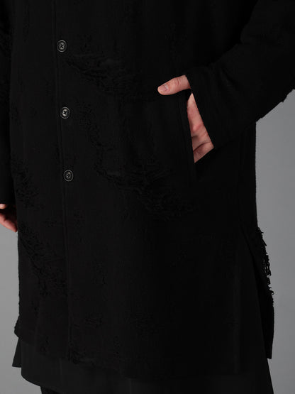 DAMAGE JACQUARD FRENCH TERRY V-NECK LONG CARDIGAN