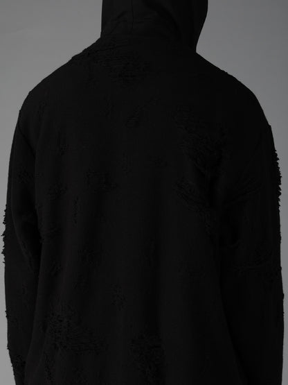 DAMAGE JACQUARD FRENCH TERRY V-NECK LONG CARDIGAN