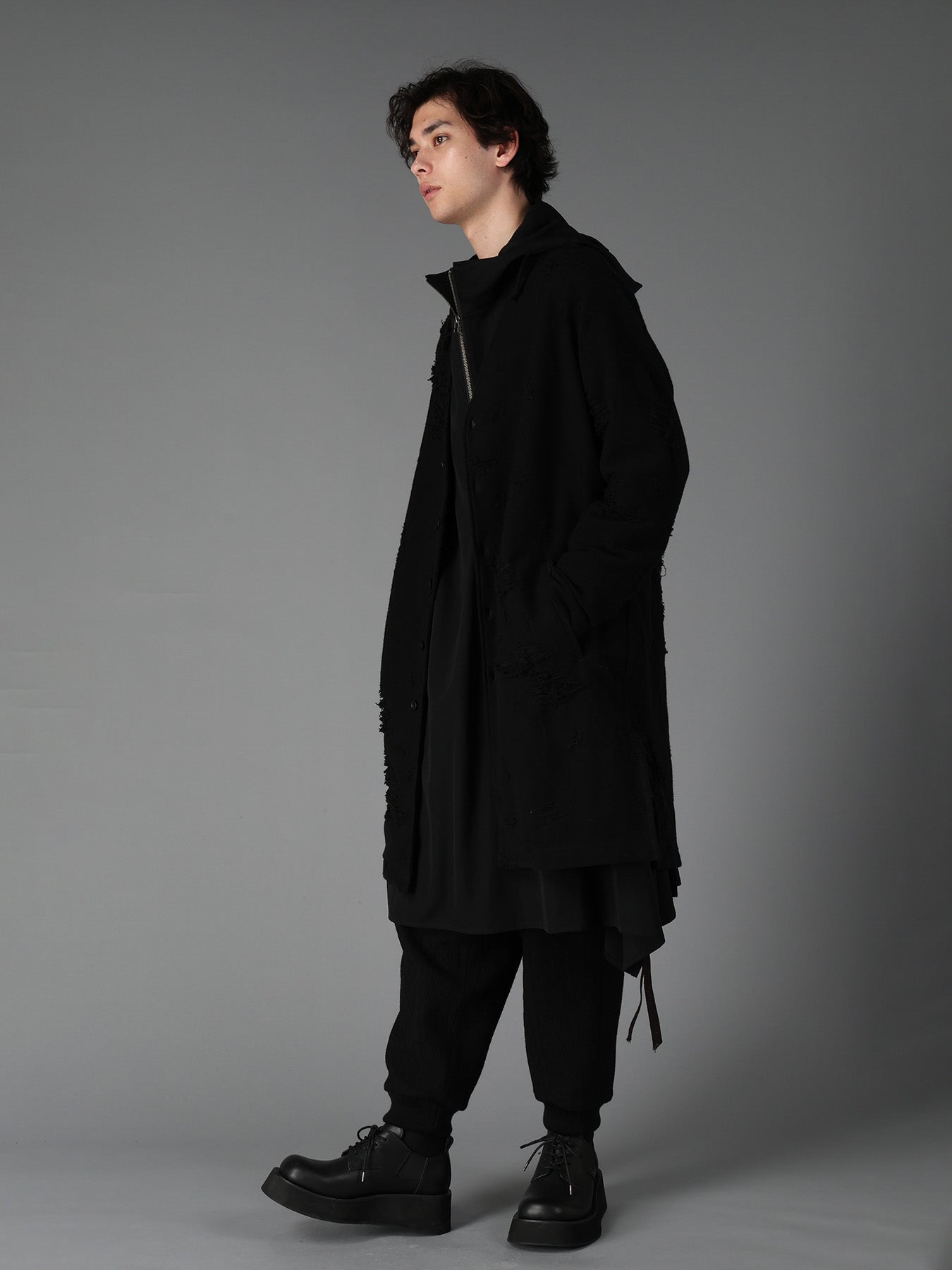 DAMAGE JACQUARD FRENCH TERRY V-NECK LONG CARDIGAN – THE SHOP YOHJI