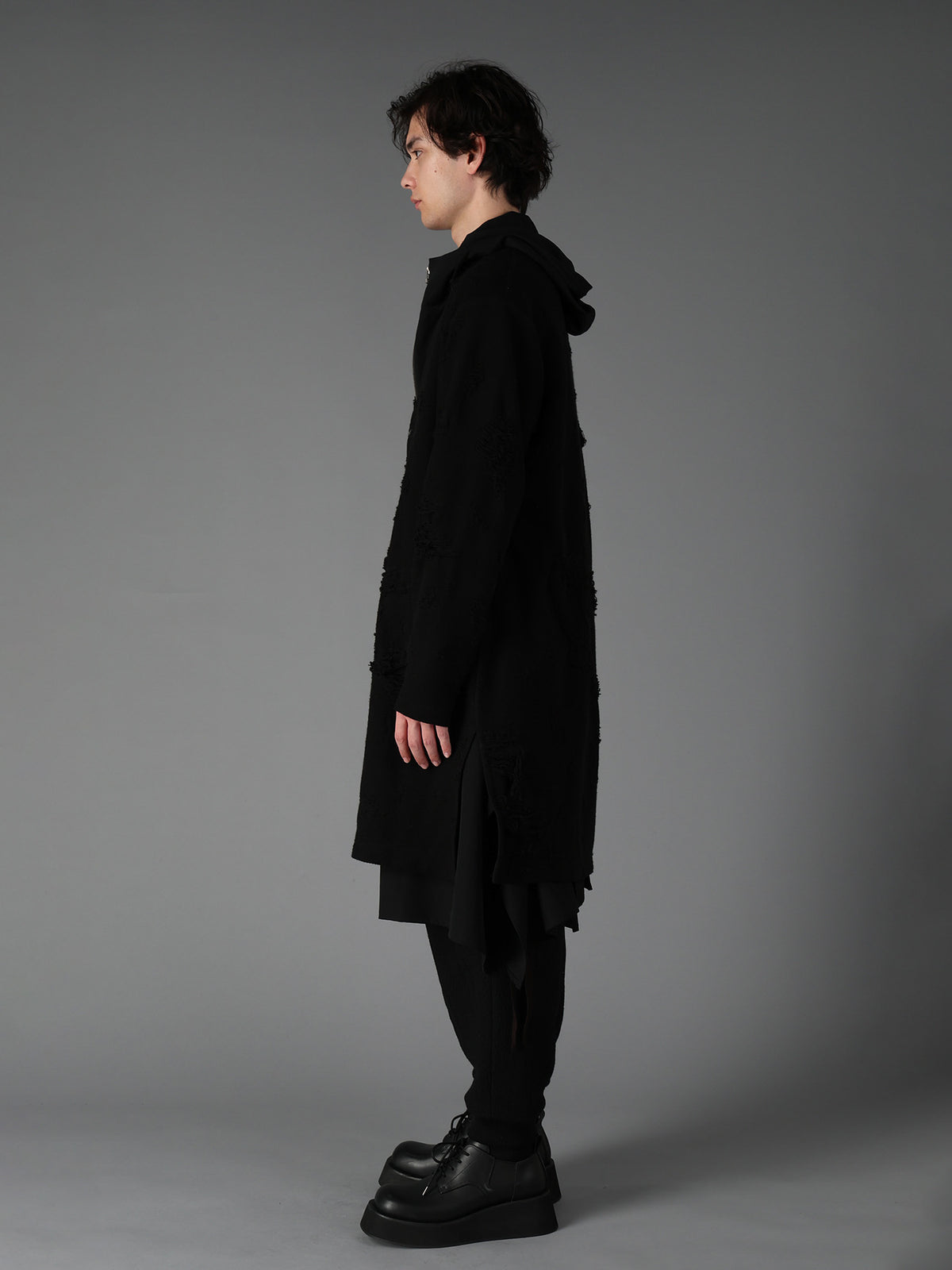 DAMAGE JACQUARD FRENCH TERRY V-NECK LONG CARDIGAN
