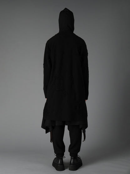 DAMAGE JACQUARD FRENCH TERRY V-NECK LONG CARDIGAN