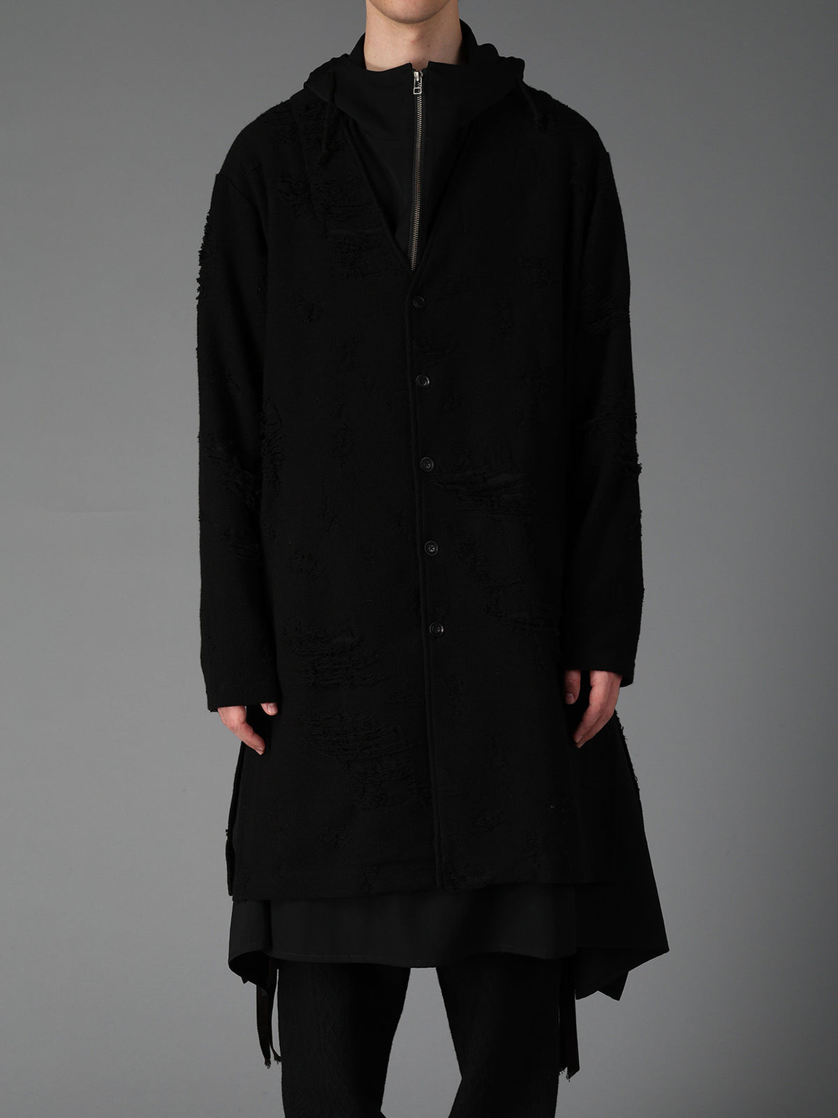 DAMAGE JACQUARD FRENCH TERRY V-NECK LONG CARDIGAN