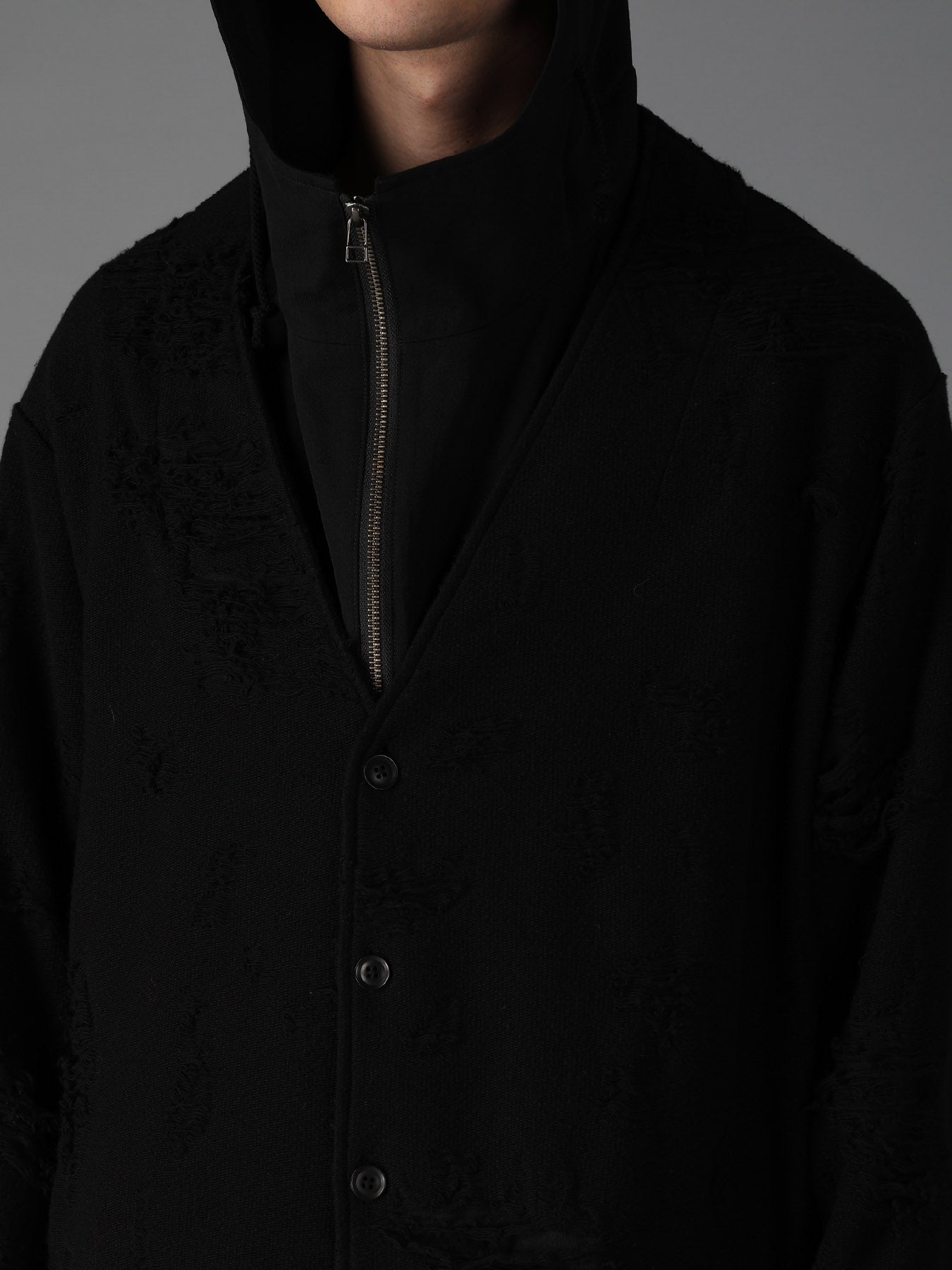 DAMAGE JACQUARD FRENCH TERRY V-NECK LONG CARDIGAN – THE SHOP YOHJI