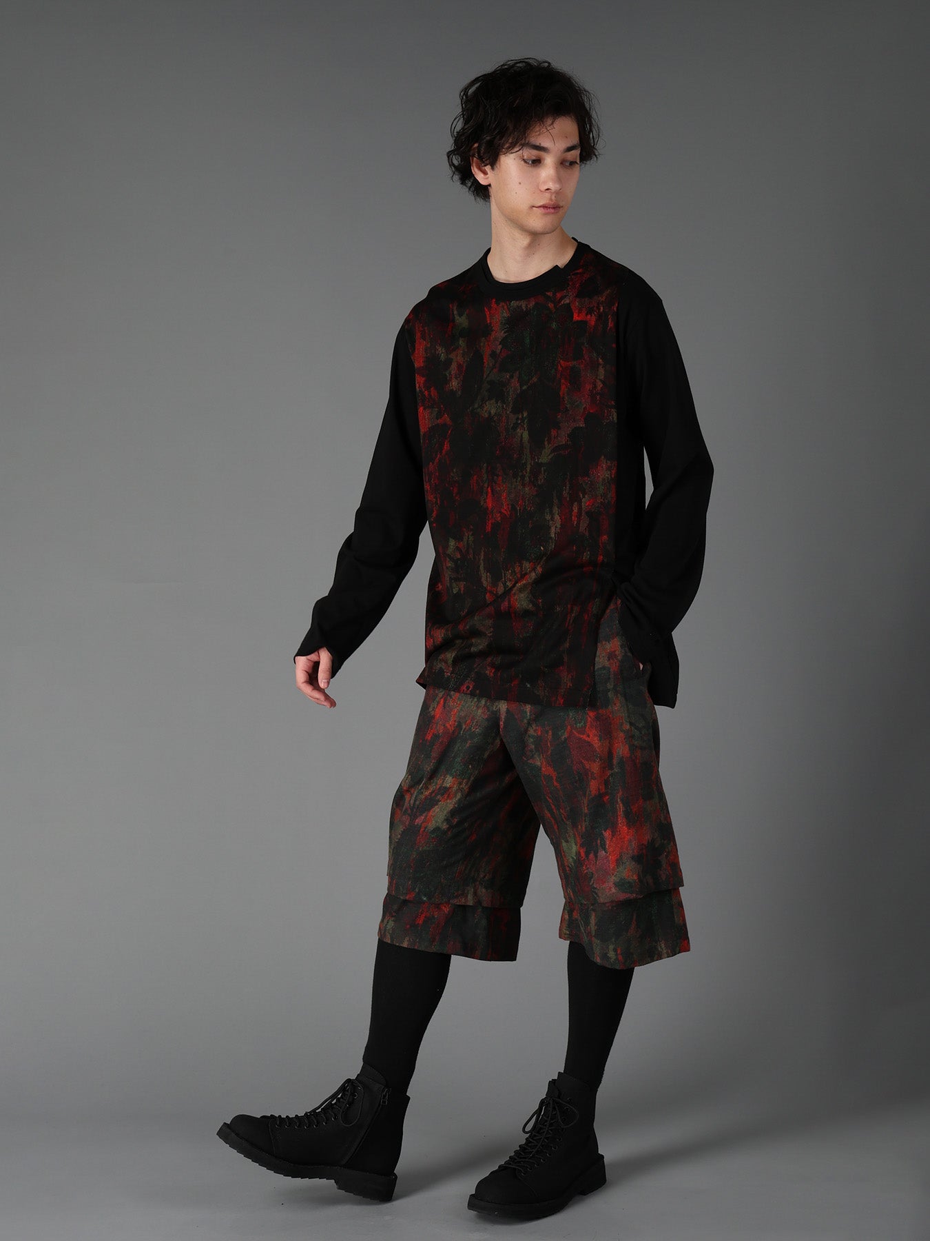 SHADOW FLORAL + COTTON JERSEY MIX LONG SLEEVED T