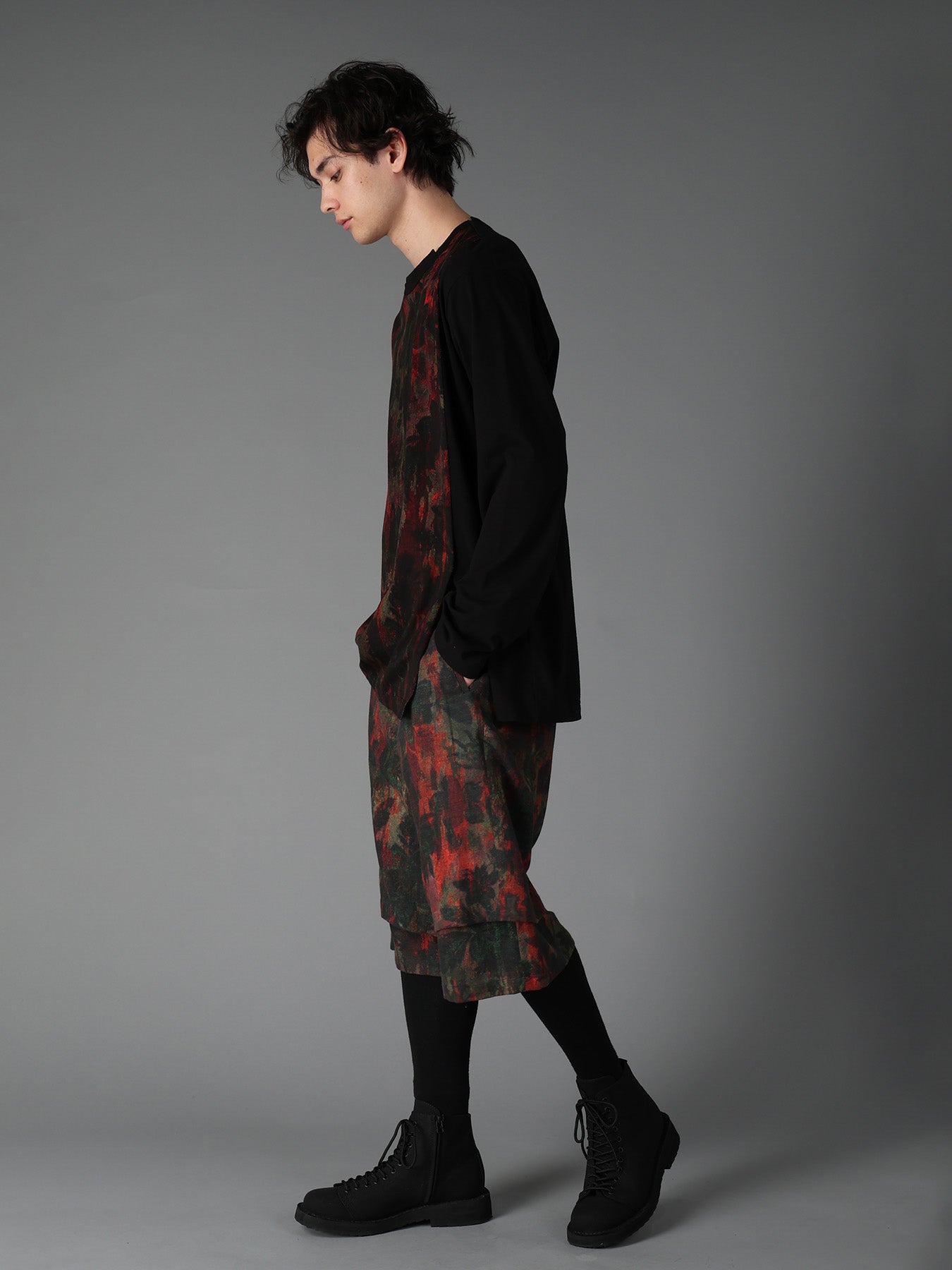 SHADOW FLORAL + COTTON JERSEY MIX LONG SLEEVED T