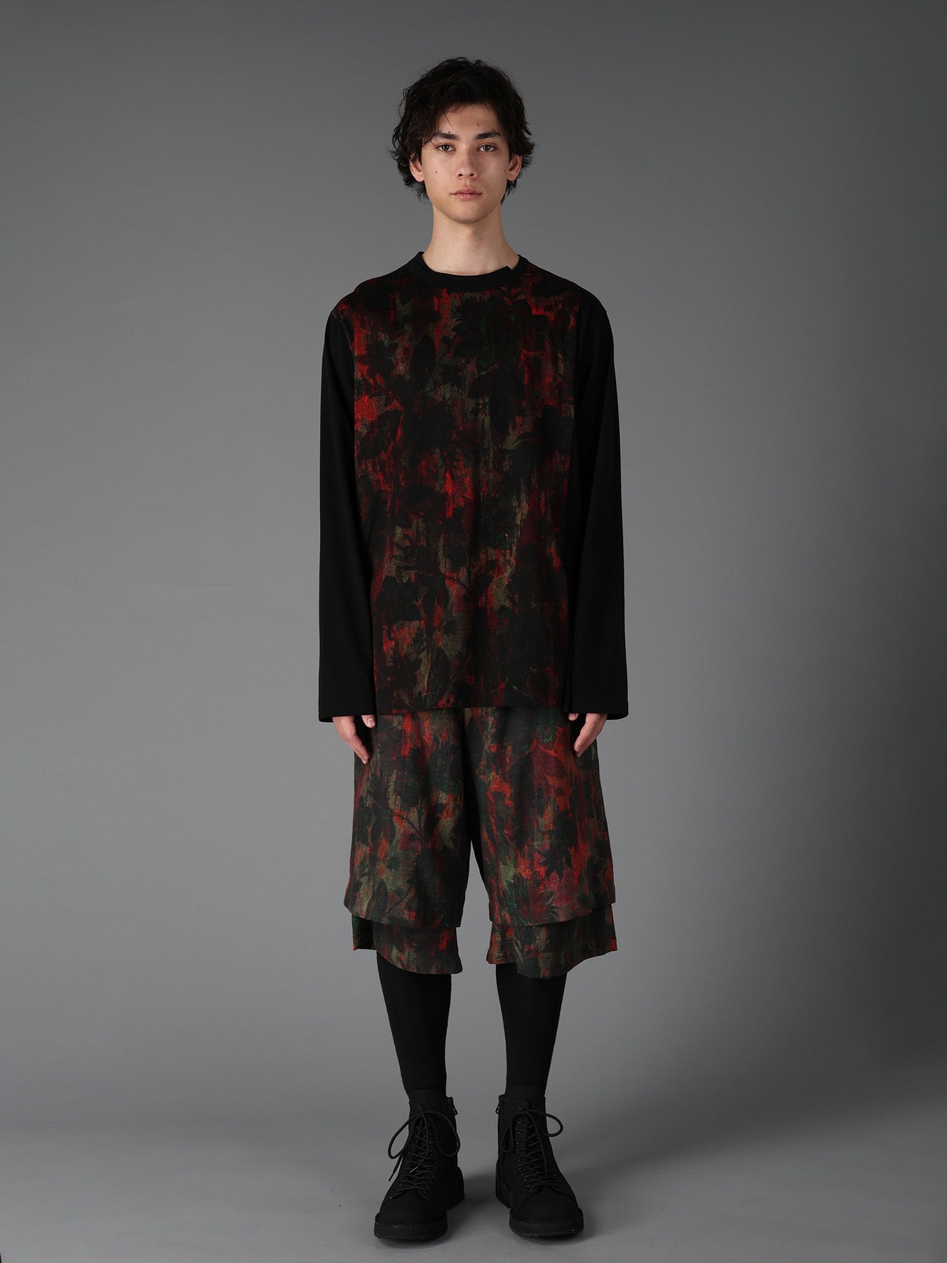SHADOW FLORAL + COTTON JERSEY MIX LONG SLEEVED T