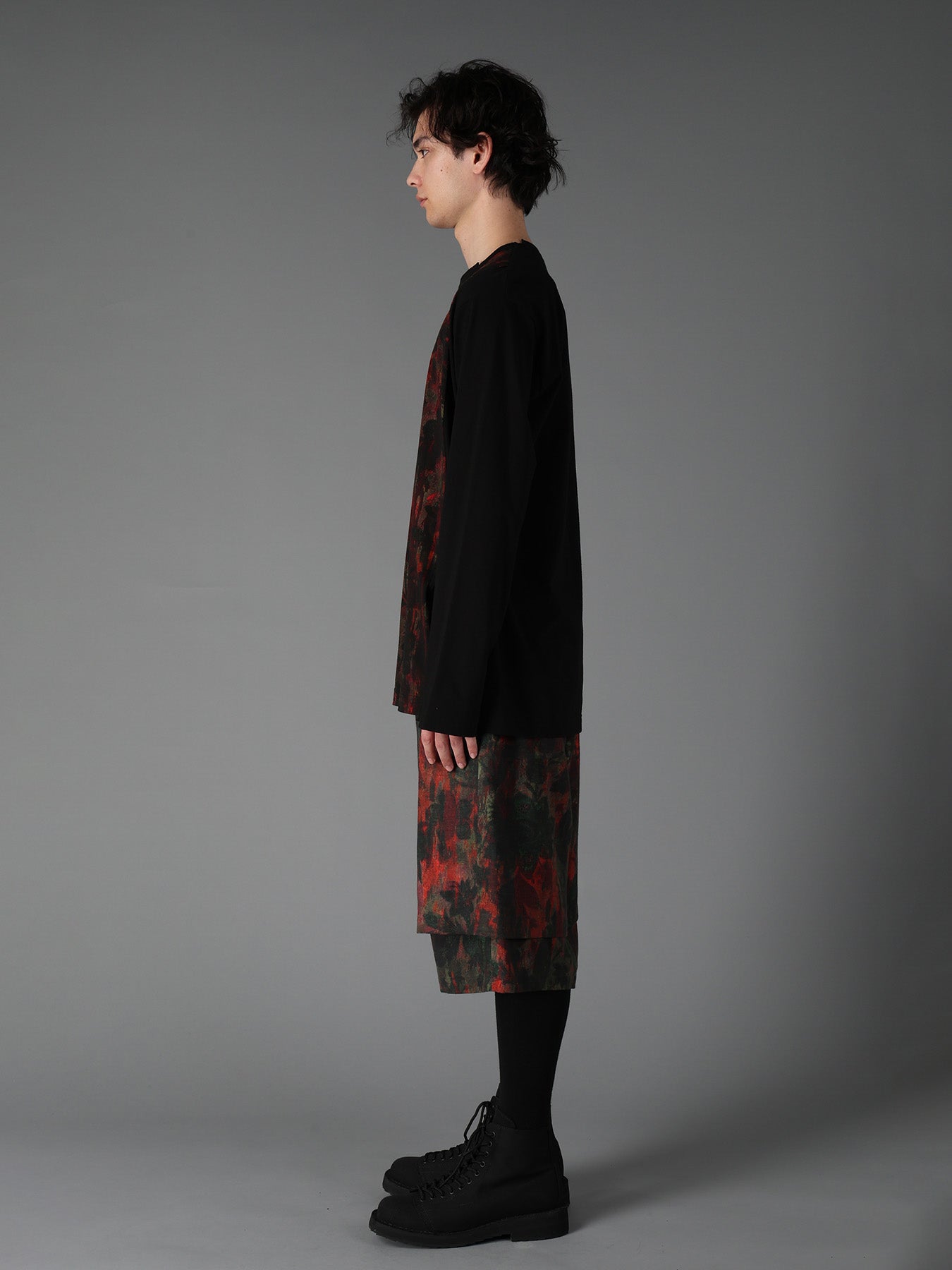 SHADOW FLORAL + COTTON JERSEY MIX LONG SLEEVED T