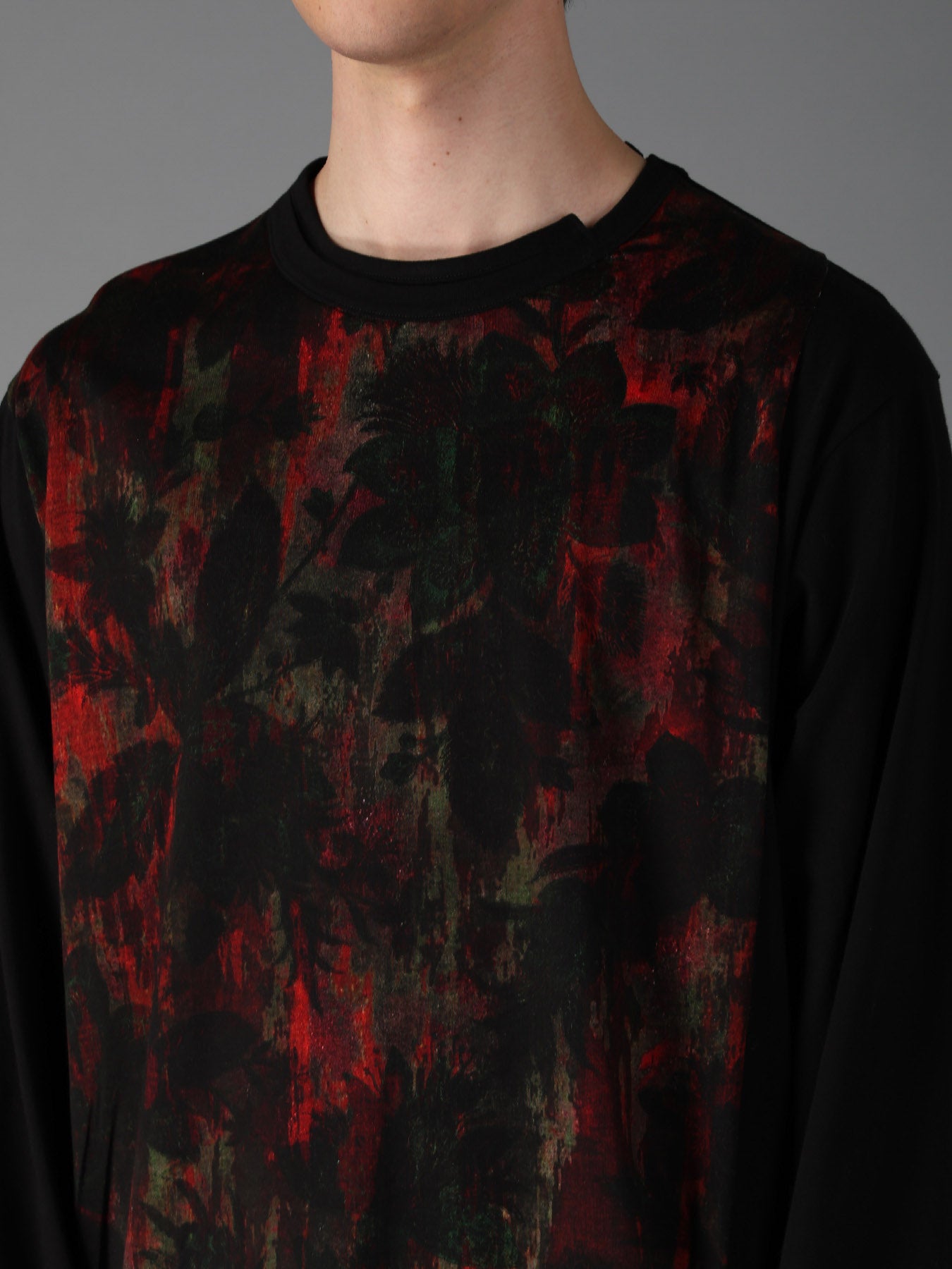 SHADOW FLORAL + COTTON JERSEY MIX LONG SLEEVED T