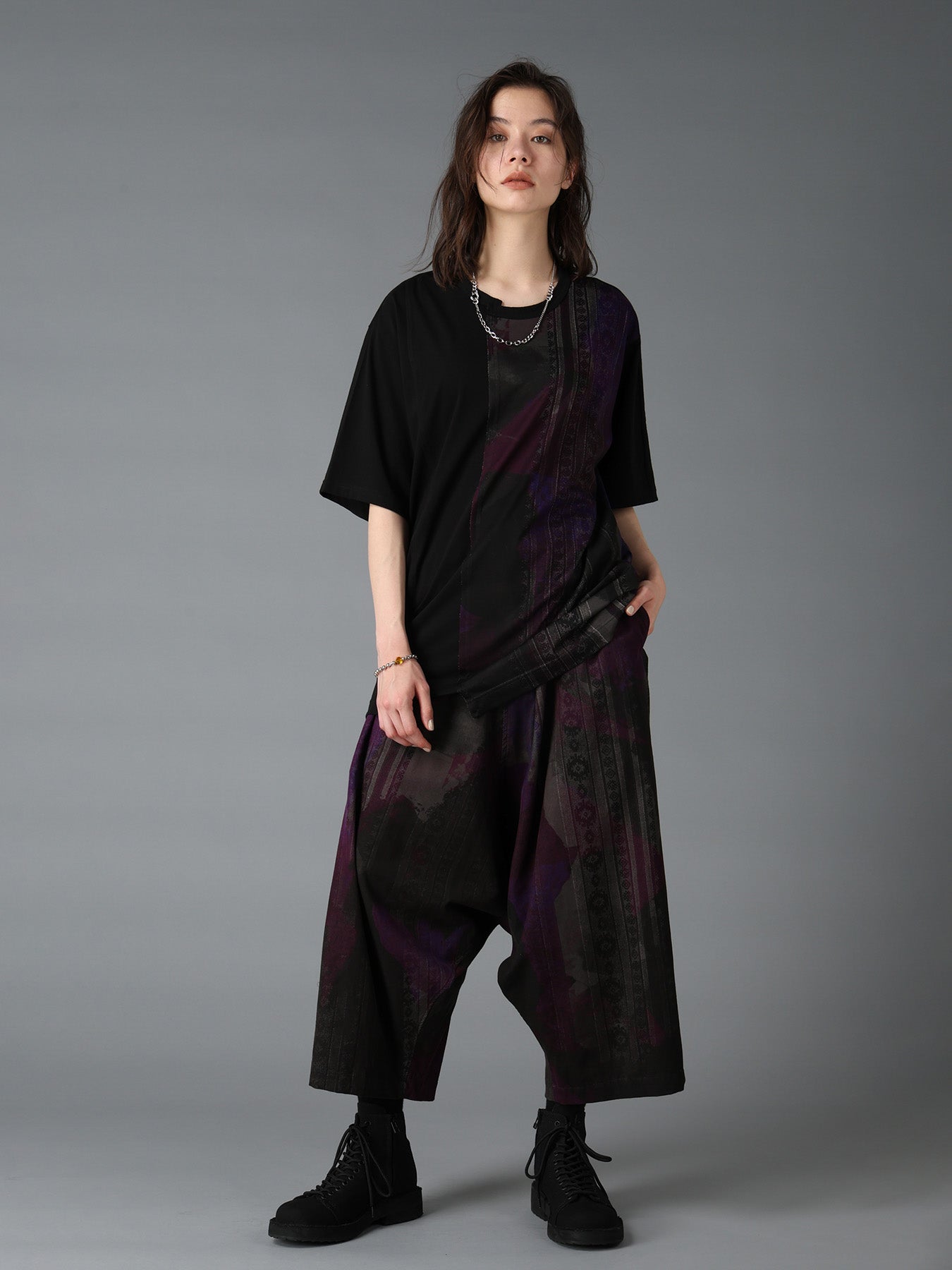 PURPLE STRIPE+COTTON JERSEY CUT-OFF SHORT SLEEVED T – THE SHOP