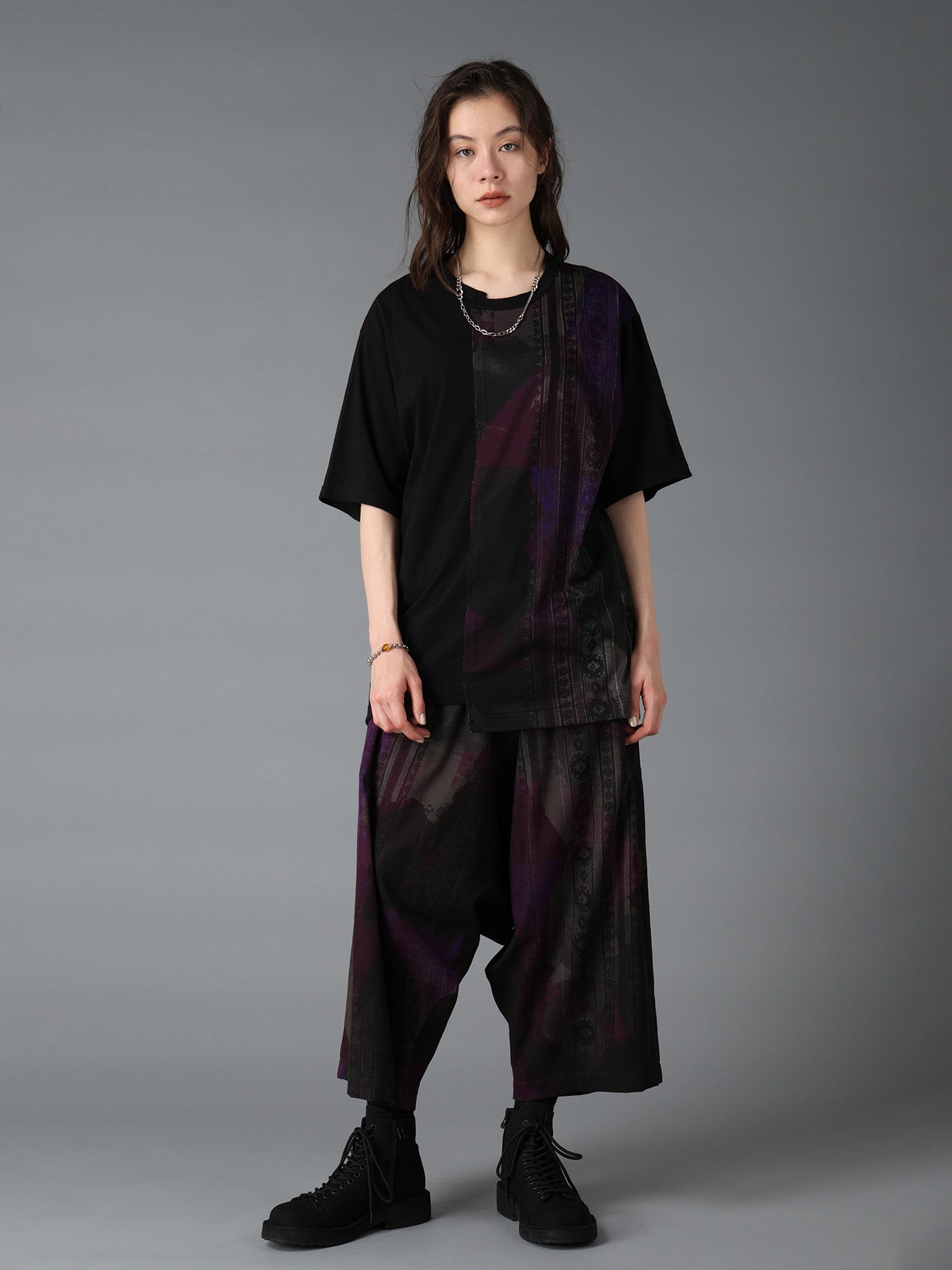 PURPLE STRIPE+COTTON JERSEY CUT-OFF SHORT SLEEVED T – THE SHOP